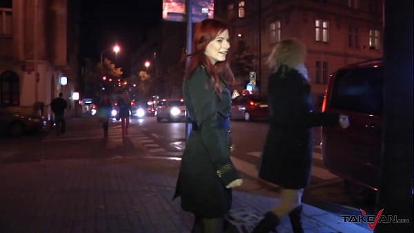 Random guy was seduced to fuck in the van by two bitches