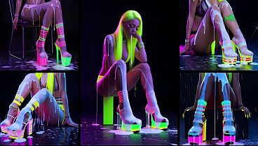 Bukkake auf high heels gef&auml;rbte haare sperma l&auml;uft &uuml;ber den ganzen k&ouml;rper sperma im gesicht