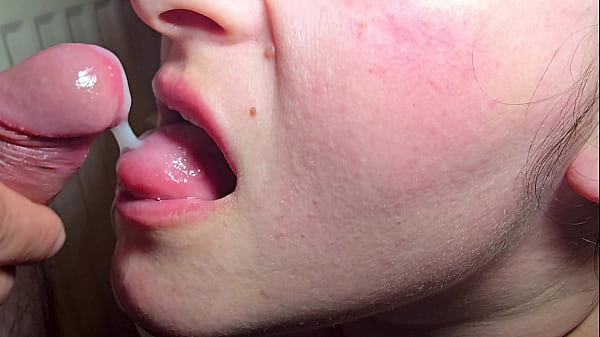 Close up Blowjob Every drop_on the tongue awakens a_new fire_in her