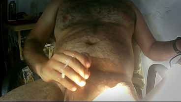 Jerking off really hard until cum is dripping all over my cock&mdash_come here, clean me up, and suck up all my cum.