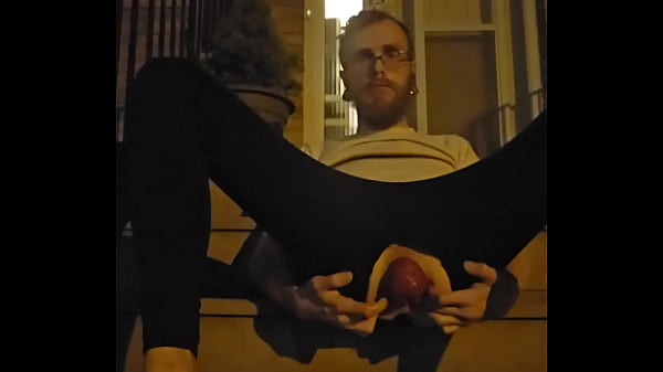 Twink fists himself on his front steps at night