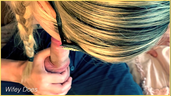 Blonde MILF gives amazing blowjob for lucky husband 