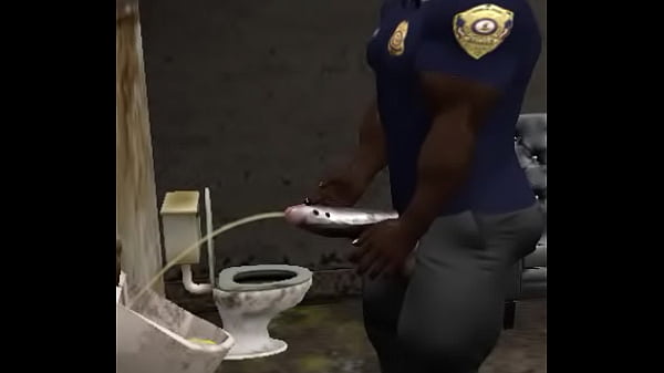 spying on humongous black bull cop as he pisses