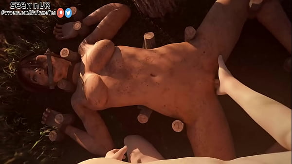 Lara from tomb rider ist getting hold to the ground and pounded 