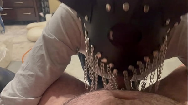 Play MP4 - Small Dick Master Facefucks Ebony Slave in Chains Mask