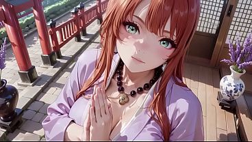AI Red-Haired Kimono Goddess Shrine Fantasy