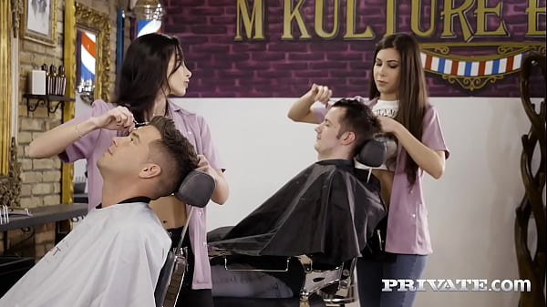 Hot hairdressers anya krey and clea gaultier convince their clients to join them in a foursome fuck session with intense anal moaning and shared facials full flick & 1000s more at