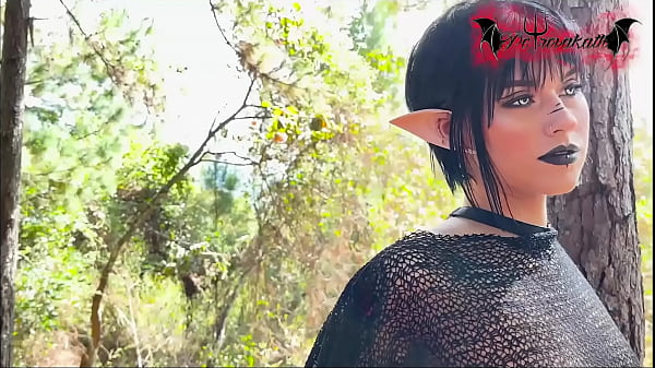 Gothic elf masturbating in the forest 