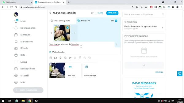 Curso #2 subiendo videos y fotos bloqueados con precio pagar para desbloquear contenido