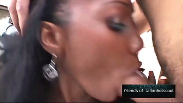 Beautiful black girl fucked by two males