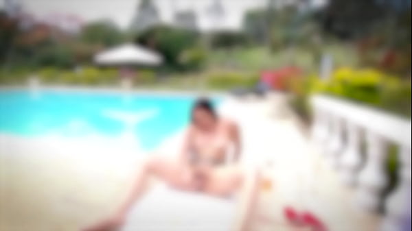 Hot latina by the pool seduces her lover and masturbates