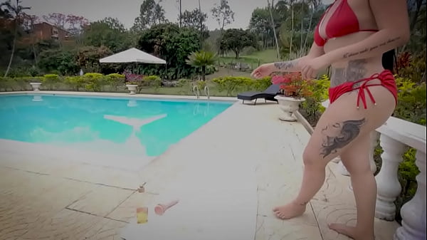 Hot latina by the pool seduces her lover and masturbates
