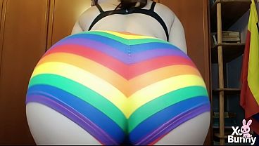 Big Fat Perfect Ass Walks In Front Of You Walking Rainbow Booty Shorts thumbnail