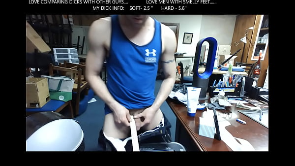 Guy measures small dick and smells raunchy feet 