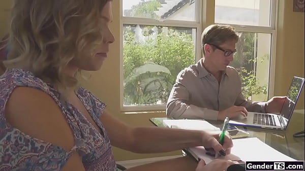 Small tits shemale student Cassie Woods gets her tranny cock sucked by her teacher outdoors.The blonde tgirl deepthroats and is anal barebacked 