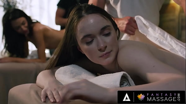 Lesbian couple's massage turns into threesome