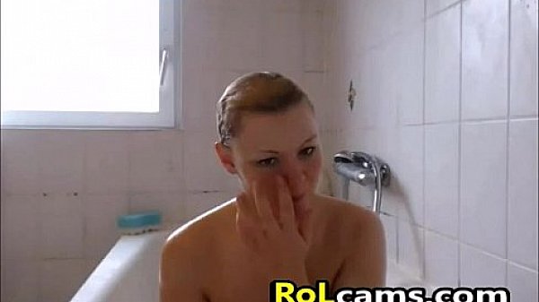 Beauty blonde masturbating in bathroom 