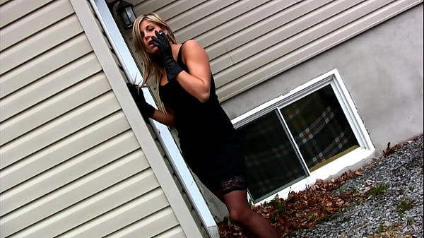 My sexy new girlfriend teases me smoking outside in provocative lingerie