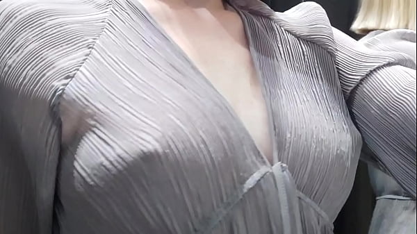 No panties try on &ndash; curvy blonde in sheer lingerie behind the curtain