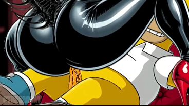 Housewife marge in a black latex catsuit fucks her husband's old boss marge simpson fetish compilation cartoon cuckold slapping ass 