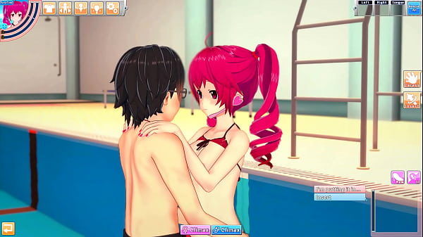 Hentai kasane teto in swimsuit enjoys the pool with guy