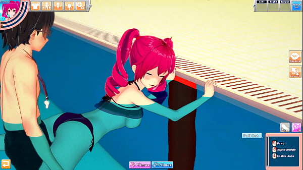 Hentai kasane teto in swimsuit enjoys the pool with guy 