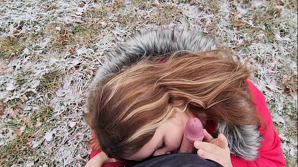 Facial cum drooling outdoor blowjob from chubby girlfriend with big boobs 