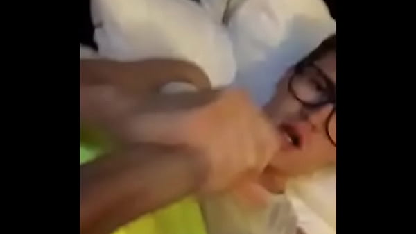 Twink with glasses jerks his cock