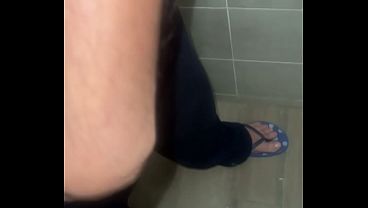 Hot latin guy mejicanito is having a hard time to find a spot where to masturbate so has to be quick jerking in the bathroom very hot warm cum with nice orgasm