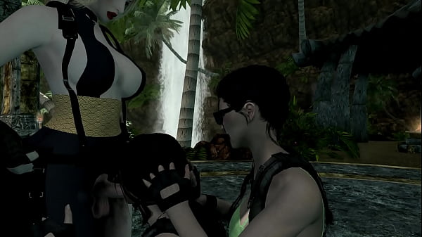Futanari threesome with Tomb Raider Lara Croft 