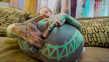 Tattooed ANAL queen in white lingerie and high heels masturbating