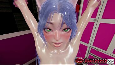 Anime girl miwa in kitty cosplay rule34 animation featuring doggystyle fuck & desk side position with moans and lifting tied intense fuck concluding with cum inside tight pussy in honey select 2