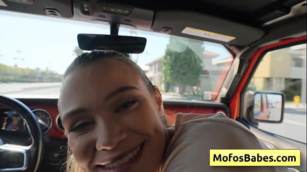 Cutie blondie sucking big dick in the car and swallow this fat dick 