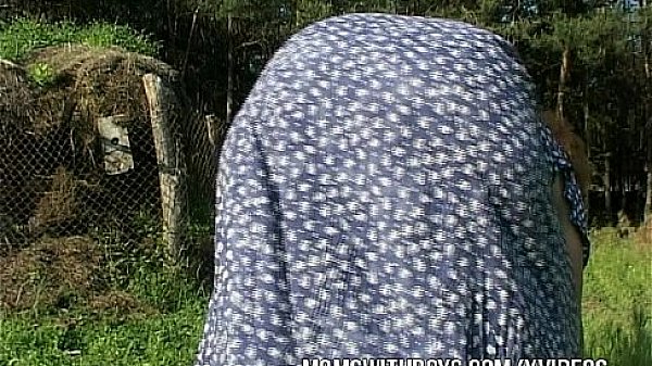 Granny facialed outdoors