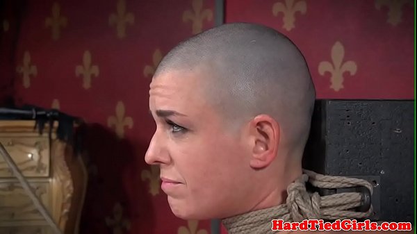 Flexible bdsm sub with shaved head toyed 