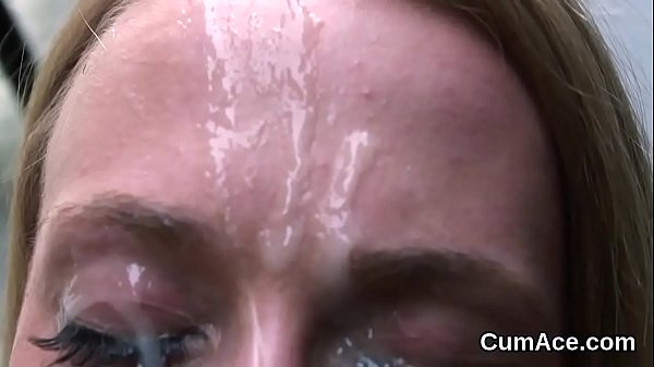 Naughty bombshell gets_cum load on her face eating all the juice