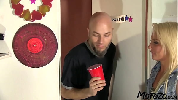 Blonde amateur enjoys sucking cock in the toilet