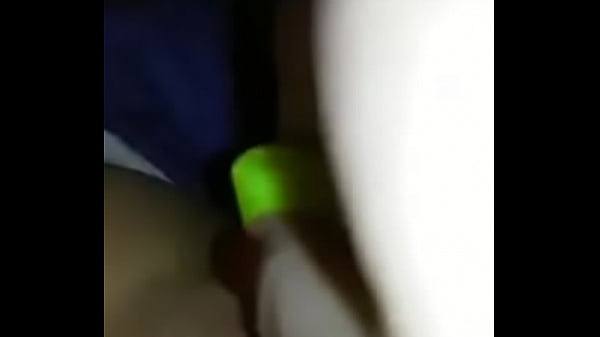Girl masturbates with_little green toy