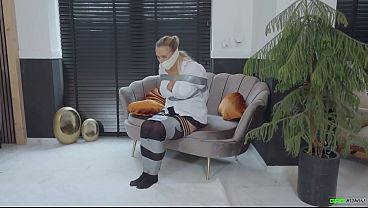 Blonde Hot Girl Next Door Secretary With Big Tits Tied Up And Wrapgagged By Captor thumbnail