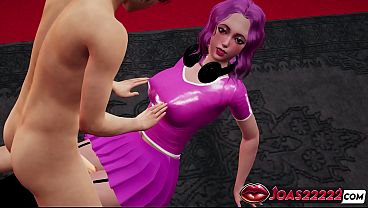 Seraphine the pink hair anime girl in rule34 animation experience huge boobs play with sensational moaning cunnilingus on the desk & intense fingering ending in squirt