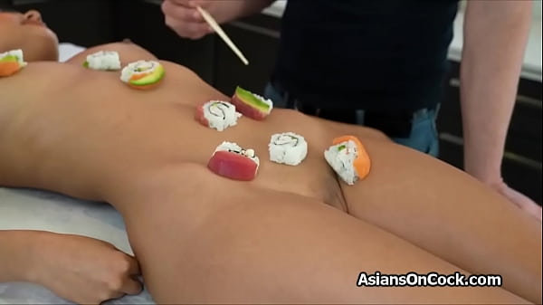 Body sushi session with pussy drilling 