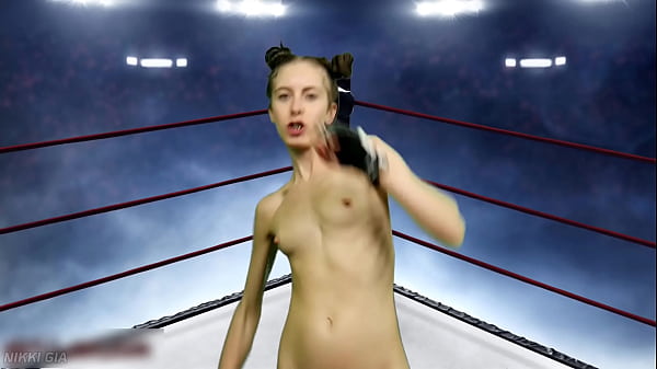 She stands naked in the boxing ring 