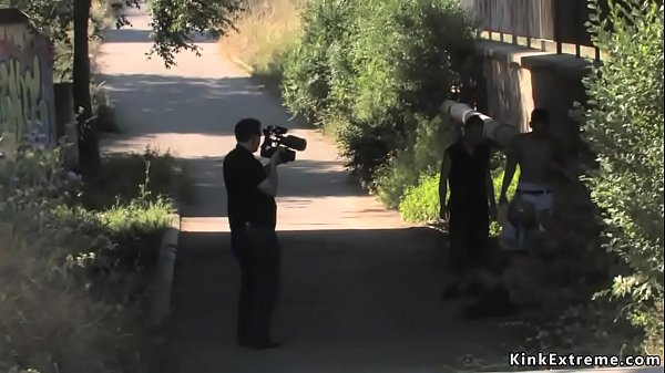 Blonde slave rough bangedin back alley