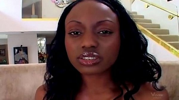 Busty ebony sucking 2 cocks all at once 