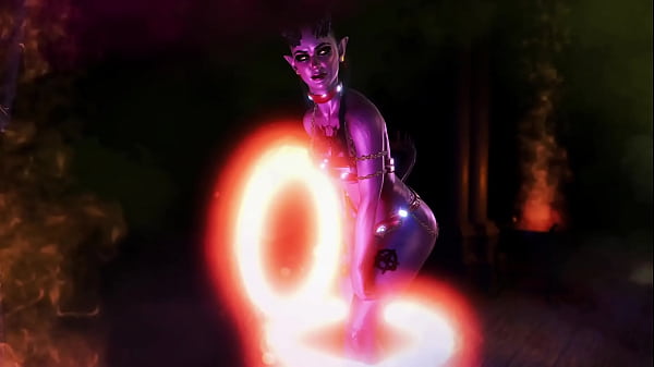 Gorgeous toned demon thanks you with an lewd striptease for the summoning