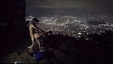 ALMOST CAUGHT! - Extremely risky public action at the edge of the mountain with my neighbor 