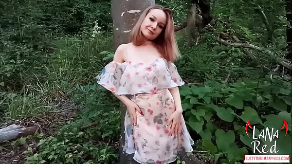 Tender beauty with big tits fingering pussy in park and orgasms hot outdoor solo 