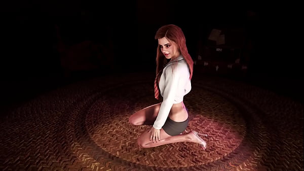 Naughty student emma watson posing half naked in the boys bedroom at night 