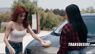 Busty Latina MILF Teaches TS Friend Who To Wash Cars Sexy