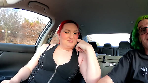 Trans woman sucks dick in moving car 